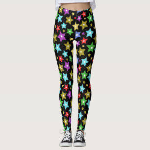 Multifärgade och krympande Guld-stjärnor på svart Leggings