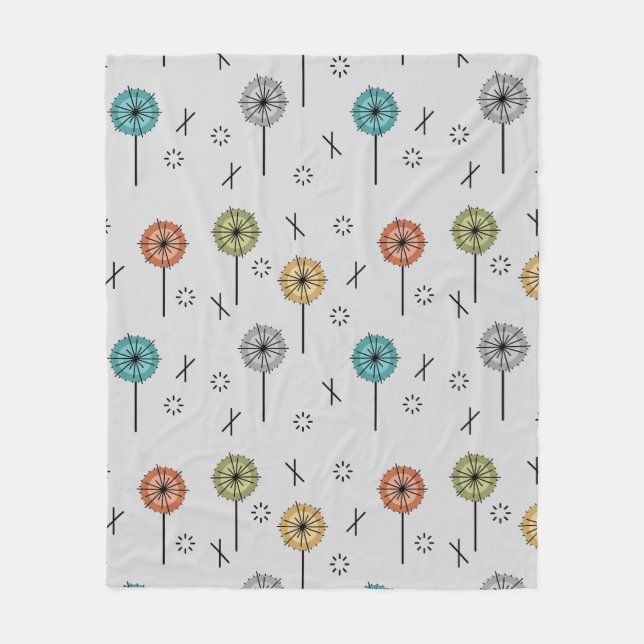 Multifärgade Retro Atomic Flowers Fleecefilt (Framsidan)