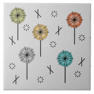 Multifärgade Retro Atomic Flowers Kakelplatta