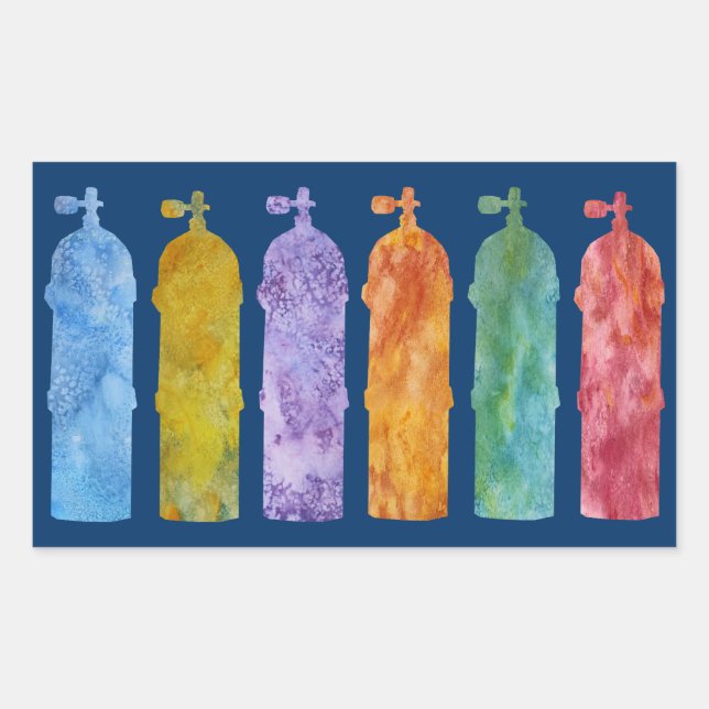 Multifärgade SCUBA-Tanker Rektangulärt Klistermärke (Framsida)