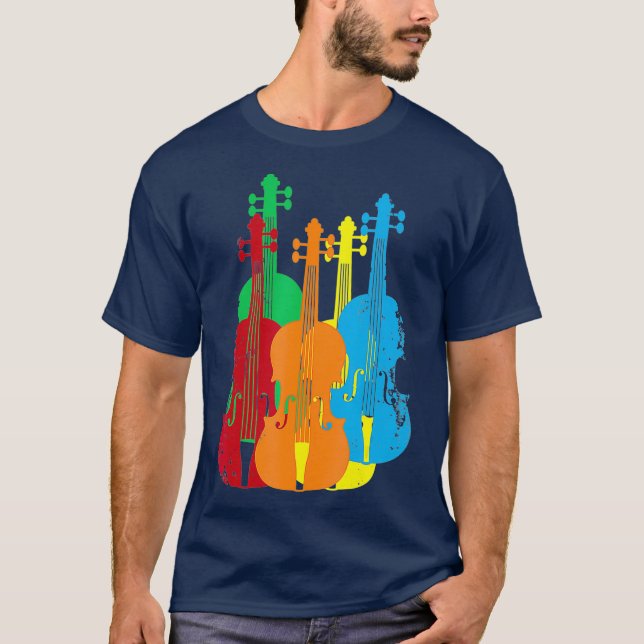 Multifärgade Violins Musician Orchestra-ordförande T Shirt (Framsida)