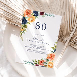 Multifärgadens Elegant Blommigt 80:e Födelsedagsfe Inbjudningar