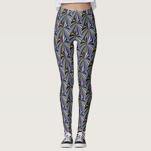 Multifärgadens Gult/Grönt/Lavender/Blue/Rosa Mönst Leggings (Framsida)