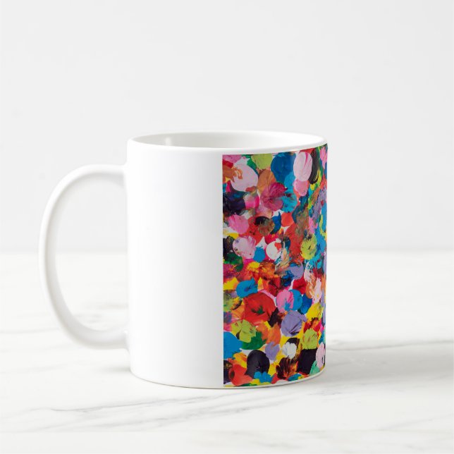 multifärgadens nedfläckad med penselbakgrund kaffemugg (Vänster)