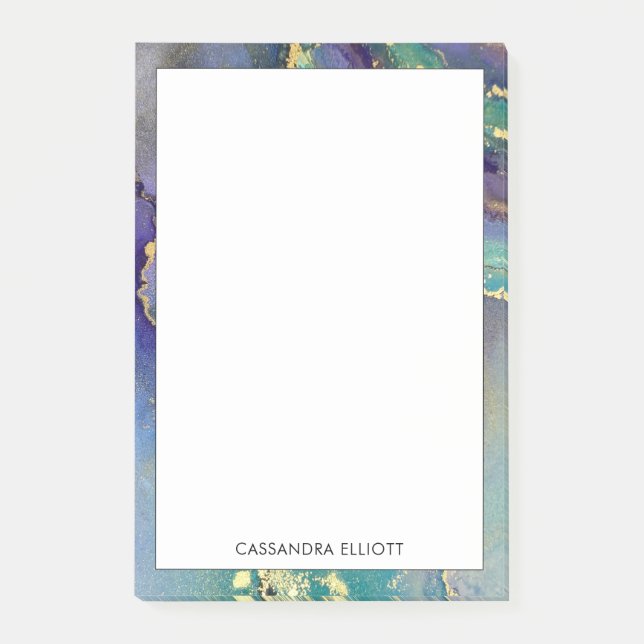 Multifärgader & Guld Marcular Abstrakt Liquid Art Post-it Block (Framsida)