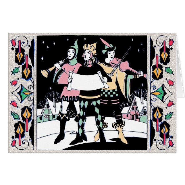 Multifärgat Caroling Trio Hälsningskort (Framsidan Horizontal)