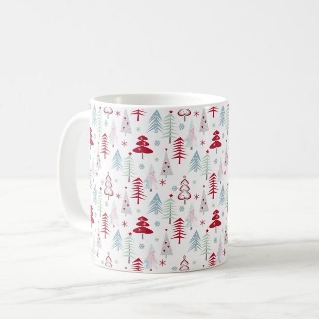 Multifärgat Julgranar på vitt Kaffemugg (Framsida vänster)