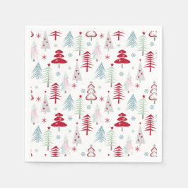 Multifärgat Julgranar på vitt Pappersservett