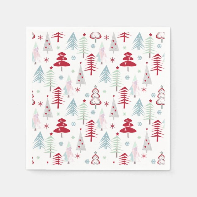 Multifärgat Julgranar på vitt Pappersservett (Framsidan)