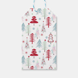 Multifärgat Julgranar på vitt Presentetikett