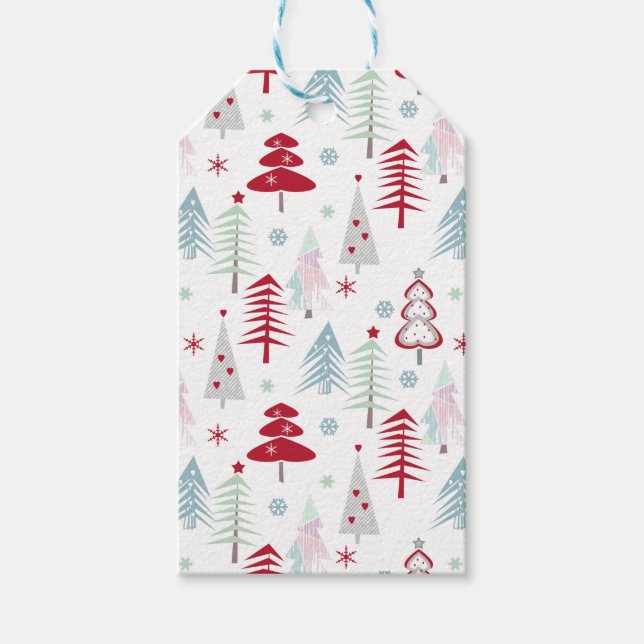 Multifärgat Julgranar på vitt Presentetikett (Framsidan)