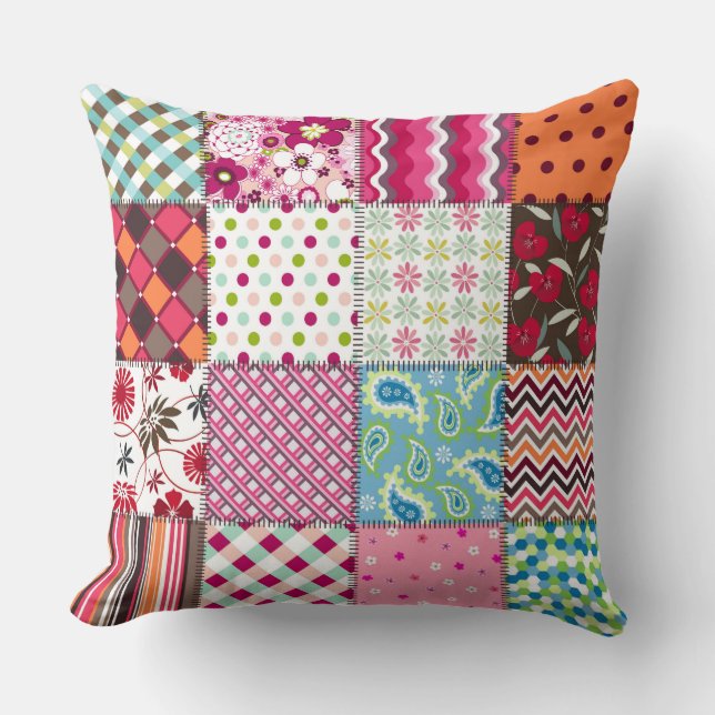 Multifärgat lappverk Quilt Mönster Pillow Kudde (Framsida)