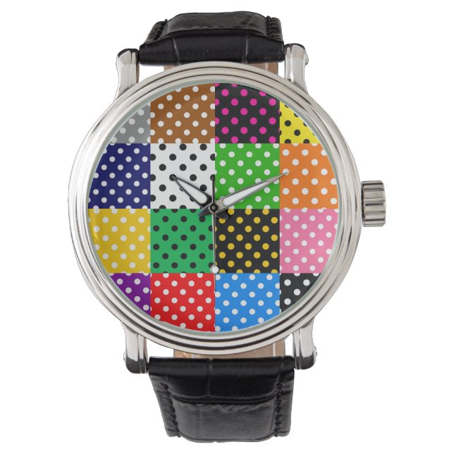 Multifärgat lappverk Quilt Polka dots Armbandsur (Framsida)