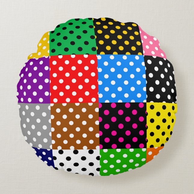 Multifärgat lappverk Quilt Polka dots Rund Kudde (Framsidan)