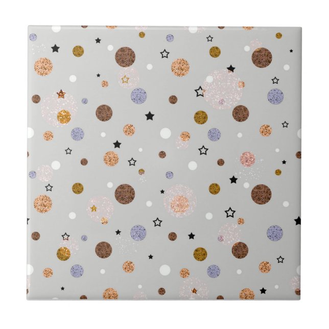 Multifärgat polka dots på grått.  kakelplatta (Framsidan)