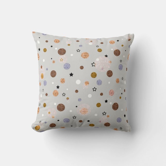 Multifärgat polka dots på grått. kudde (Framsida)
