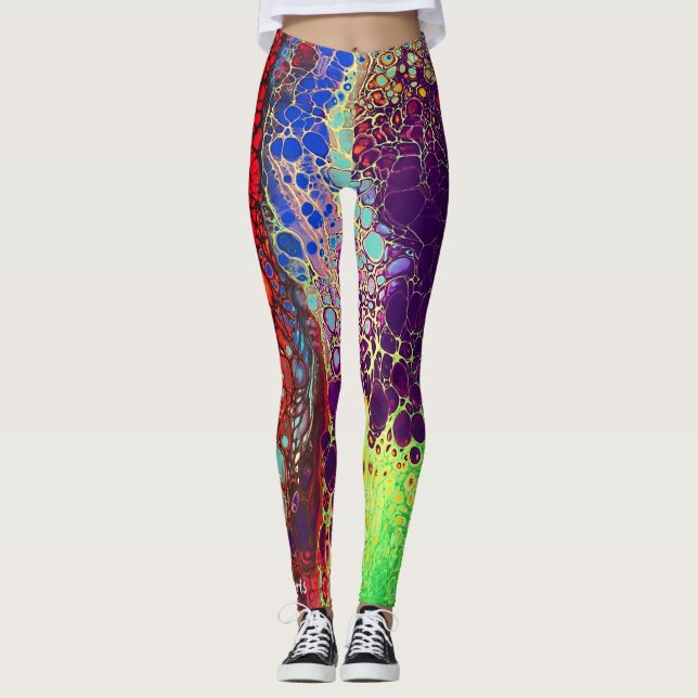 MULTIFLORAD WEBBEN FÖR MARBLING AV ABSTRAKT LEGGINGS (Framsida)