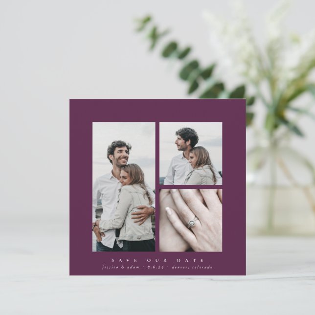 Multifoto för elegant kvadrat spara datumet (Stående Fram)