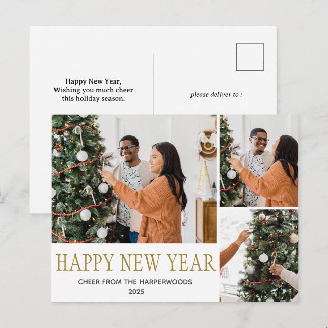 Multifoto för elegant Modern Gott nytt år 3 Helg Vykort (Fram/baksida)