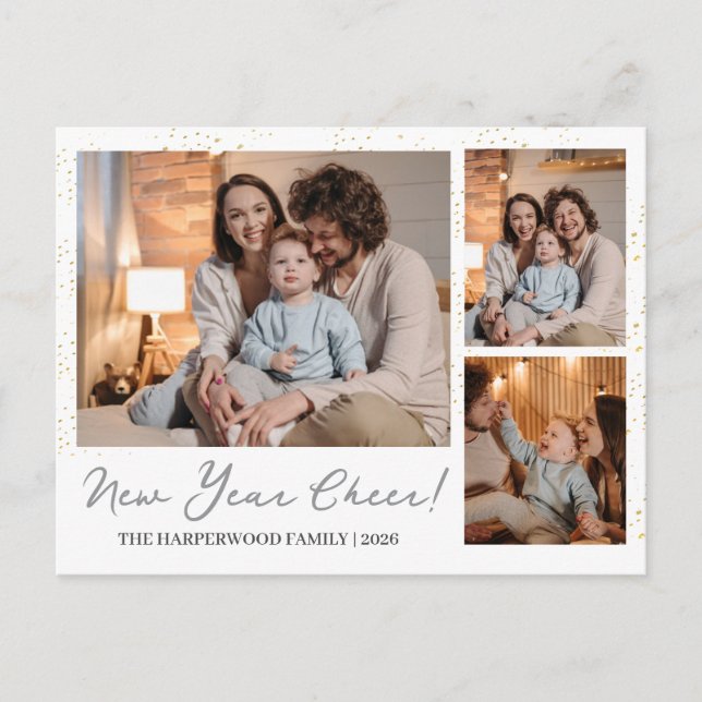 Multifoto för elegant Modern Gott nytt år 3 Helg Vykort (Framsida)