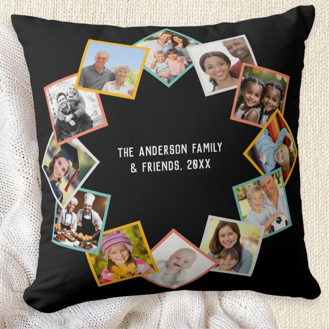 Multifoto för Family Friends Anpassningsbar Collag Kudde (Create your own throw pillow, featuring photos of your family and friends, with text of your choice)
