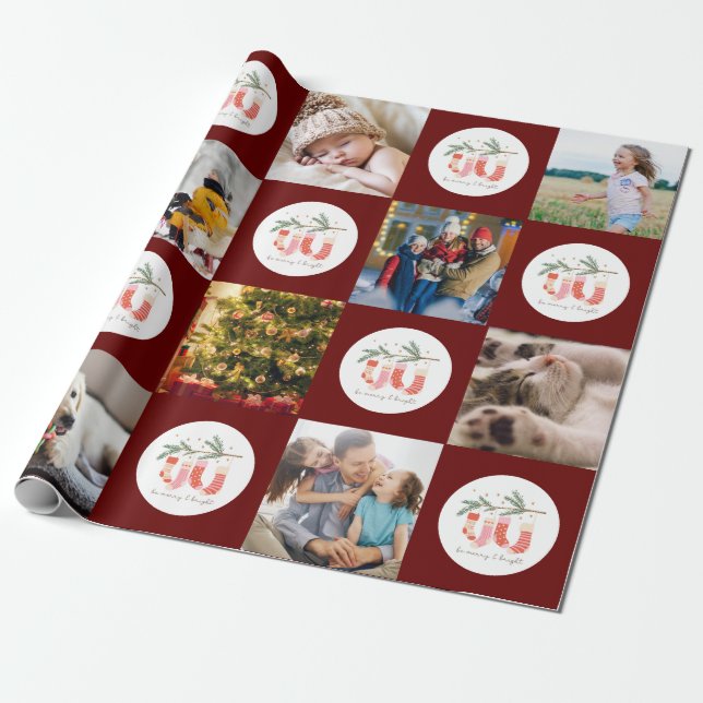 Multifoto Merry & Bright Family Mönster-jul Presentpapper (Utrullad)