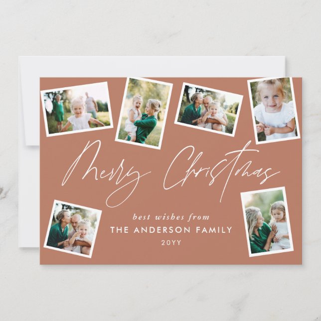 Multifoto, modernt elegant-skript terracotta party julkort (Framsida)