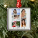 Multifoto Personlig Namn med enkel Elegant Julgransprydnad Metall<br><div class="desc">Multifoto-Personlig-multifoto-Elegant-julet i Namn har fem av dina favoritfoton med anpassningsbar personlig namn i modern svartmålstyp. Enkelt,  snyggt och klassig. Skapat av © Evco Studio www.zazzle.com/store/evcostudio</div>