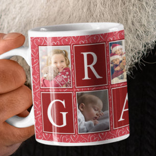 Multifoto Red Heart Mönster Grandpa Photo Kaffemugg