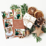 Multifotomodern elegant-skript terracotta julkort<br><div class="desc">Modern,  minimal snyggt med flera fotofamiljers elegant för heminredning,  skript för textfred,  glädje och kärlek Helgdag julkort,  ideårsdag. Modern om trenden terracotta färg kan ändras.</div>