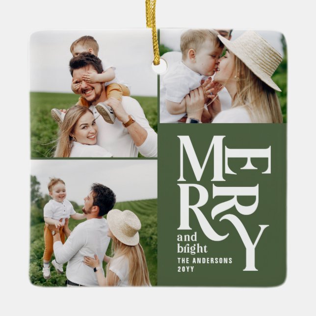 multifotomodern färgstark grönt typografi julgransprydnad keramik (Framsida)