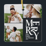 multifotomodern färgstark svart typografi julgransprydnad keramik<br><div class="desc">Färgfull vintage helgdag svart typografi ger färgkrita som dekorativ design för flera foton. En del av en fet roligt helgdag-samling.</div>