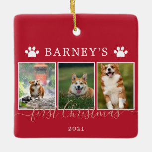 Multifoton - första julens Hund Ceramic Ornamic Julgransprydnad Keramik