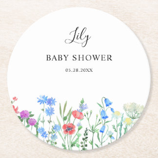 Multihued Wildflower Baby Shower Celebration Underlägg Papper Rund