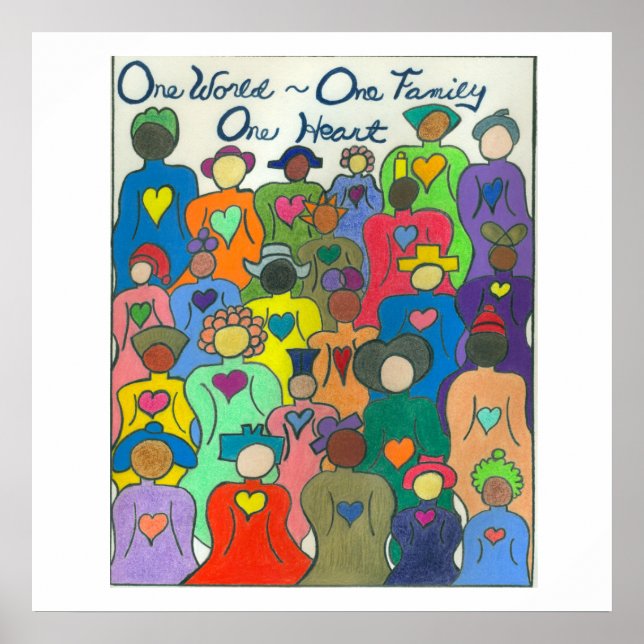 Multikulturell Poster en värld, en familj, hjärta (Framsidan)