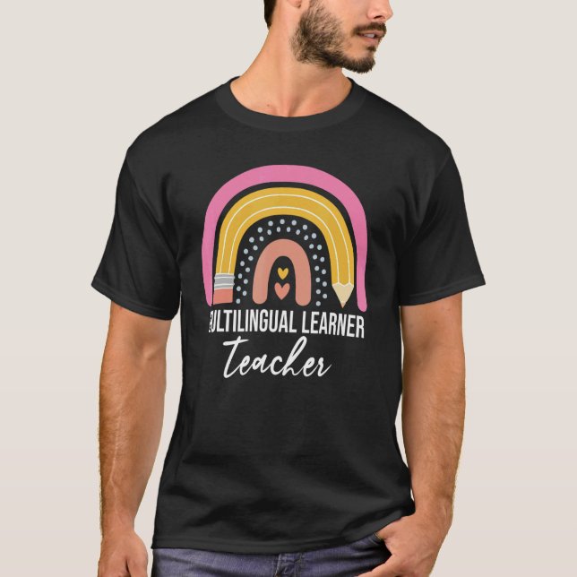 Multilingual Learner Teacher Leopard Rainbow  Teac T Shirt (Framsida)