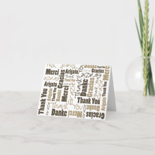 Multilingual Sepia Brun Typografi Collage Tack Kort