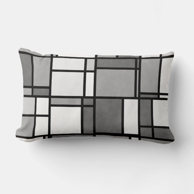 Multipel grå vit Mondrian-inspirerad mönster Lumbarkudde (Framsida)
