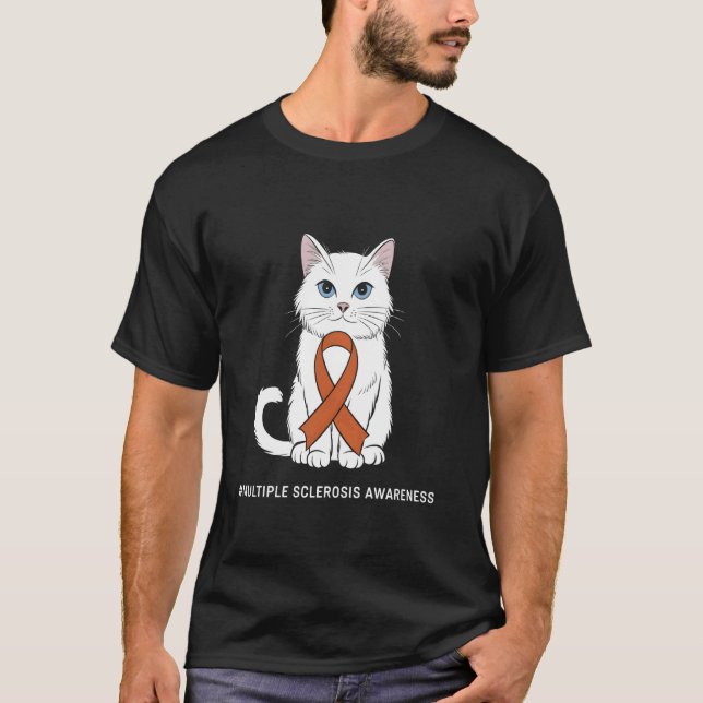 Multipel Skleros Medvetenhet Orange Band Katt Stöd T Shirt (Framsida)