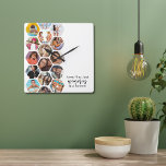 Multipla fotokollage-minnen - enkelt Modern fyrkan Fyrkantig Klocka<br><div class="desc">Multifoto Collage Simple Modern Memories Hexagon Mönster Anpassningsbar Clocks har en fotokollage av dina favoritfoton i en sexhörning. Med anpassningsbarnas text eller använda gav den "tidsinställda flugor, men minnen varar för alltid". Perfekt för födelsedag, jul, Mors dag, Fars dag, morföräldrar, bror, syster, bästa vän med mera. PHOTO TIP: centrera dina...</div>