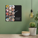 Multipla fotokollage-minnen - enkelt Modern fyrkan Fyrkantig Klocka<br><div class="desc">Multifoto Collage Simple Modern Memories Hexagon Mönster Anpassningsbar Clocks har en fotokollage av dina favoritfoton i en sexhörning. Med anpassningsbarnas text eller använda gav den "tidsinställda flugor, men minnen varar för alltid". Perfekt för födelsedag, jul, Mors dag, Fars dag, morföräldrar, bror, syster, bästa vän med mera. PHOTO TIP: centrera dina...</div>