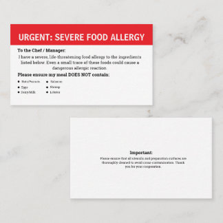 Multiple Food Allergy Alert Visitkort