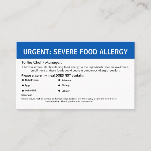 Multiple Food Allergy Alert Visitkort (Framsida)