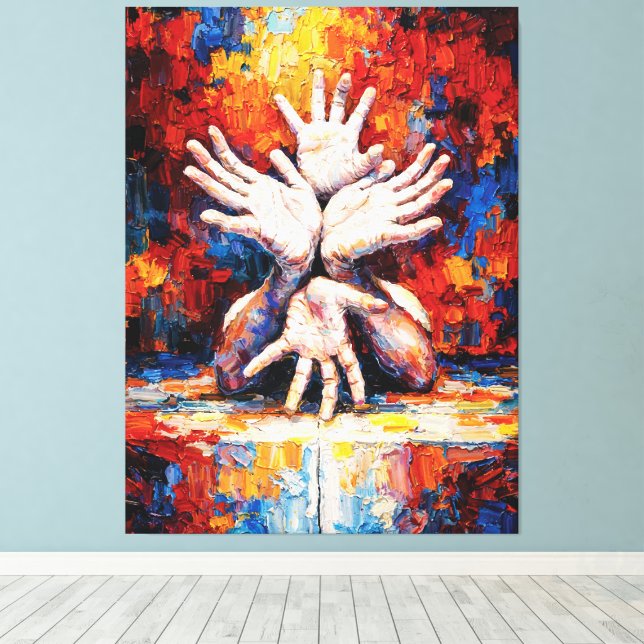 Multiple Hands Reaching Upward Expressive Abstract Canvastryck (Insitu (trägolv))