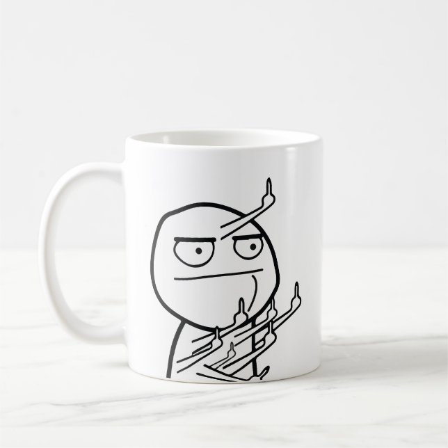 Multiple Middle Fingers Rage Face Meme Mug Kaffemugg (Vänster)