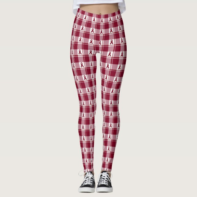 Multiple Myeloma Cancer Awareness Burgundy Plaid Leggings (Framsida)