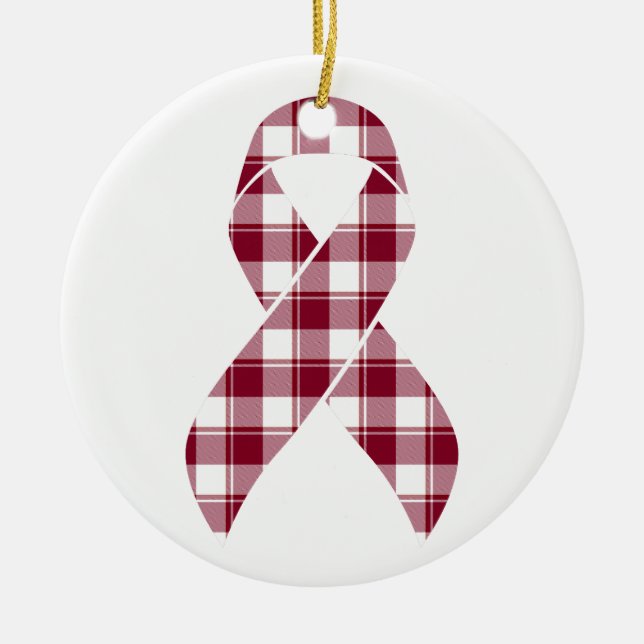 Multiple Myeloma Cancer Awareness Plaid Burgundy  Julgransprydnad Keramik (Framsidan)