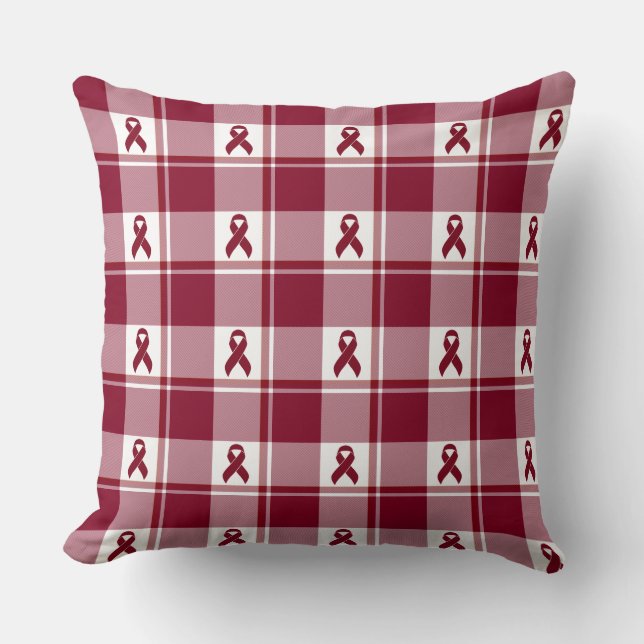 Multiple Myeloma Cancer Awareness Plaid Burgundy Kudde (Framsida)