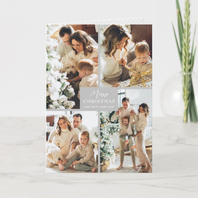 Multiple Photo Merry Christmas Grey Folded Helgkort (Framsida)