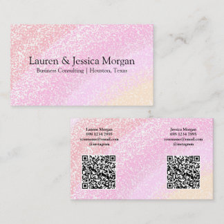 Multiple QR Code 2 Names & Contact Pink Glitter Visitkort